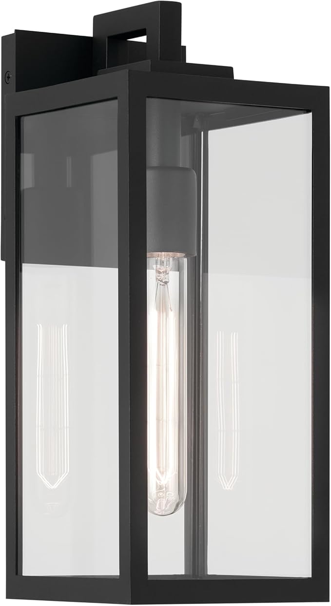 Kichler Branner 1-Light Textured Black Luxe Updated Traditional Outdoor Wall Light with Clear Glass for Exterior Doors Garage Porch or Patio Walls (5.75 W x 14 H) 59111BKT