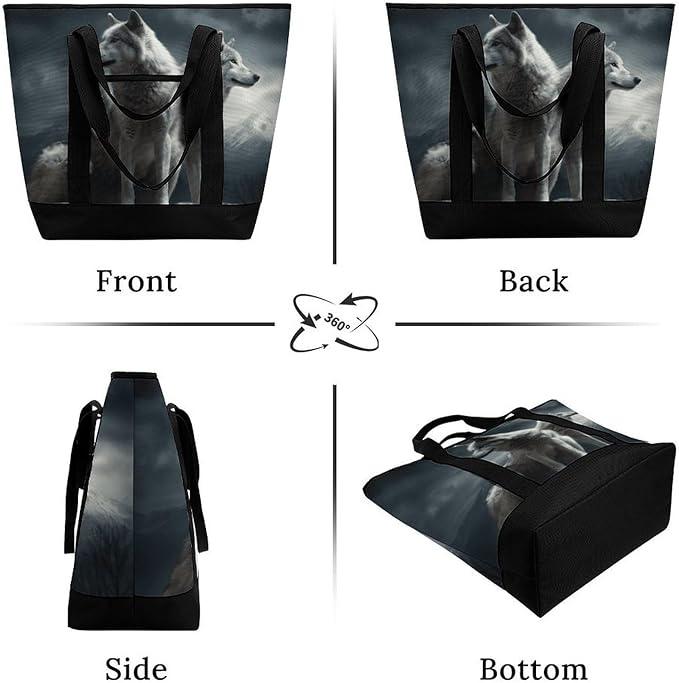 Insulated Shopping BagLarge Reusable Cooler Bags Wolf at Night Printed Foldable Shopping BagTravel Waterproof Shoulder Bag