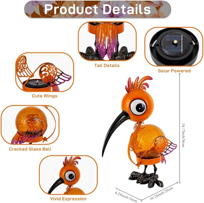 Chicken Solar Lanterns Outdoor Waterproof LED Solar Lights Crackle Glass Decorative Rooster Tabletop Lantern Garden Yard Art Patio Porch Decor Gift for Women Moms (Orange)