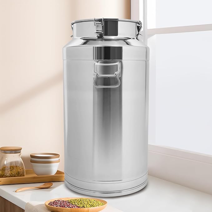 Stainless Steel Milk Can 88L/23.3Gal Storage Bucket Airtight Canister with Lid Wine Oil Beverage Storage Container for Kitchen Restaurant Party W15.8*H29.1in