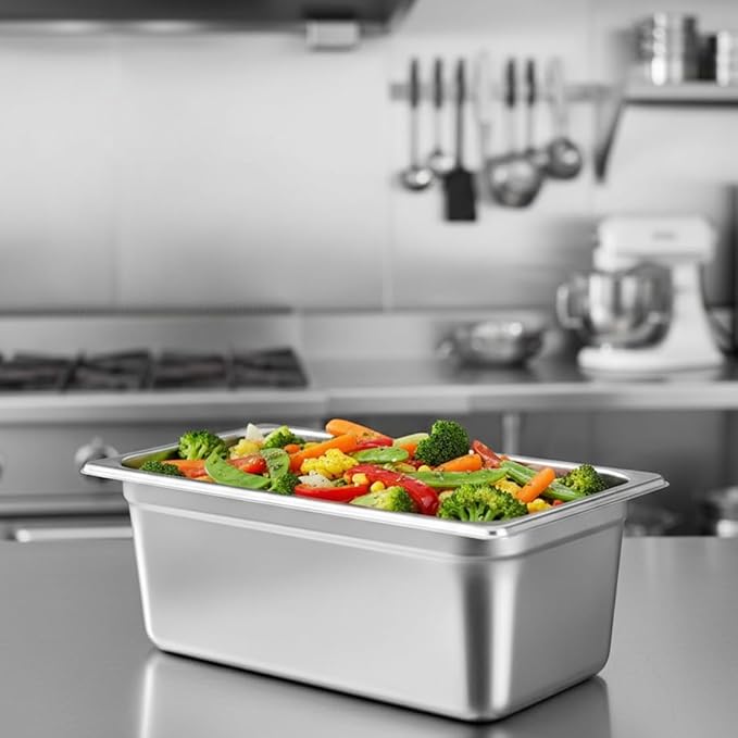 Soro Essentials- 1/4 Size 6 Deep Stainless Steel Anti-Jamming Steam Table Pan 22 Gauge- Chafer Food Pan Stackable Anti-Jam Steam Pans for Hotel Restaurant Supplies Party Buffet Event Catering