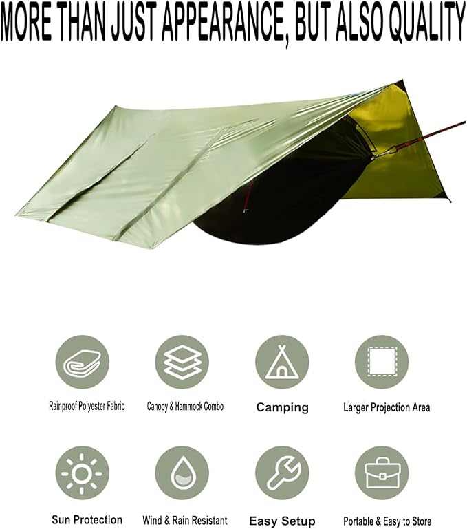 3-in-1 Camping Hammock Tent with Rain Fly Quick-Zip Door &amp Curved Poles – Lightweight Shelter with Mosquito Net