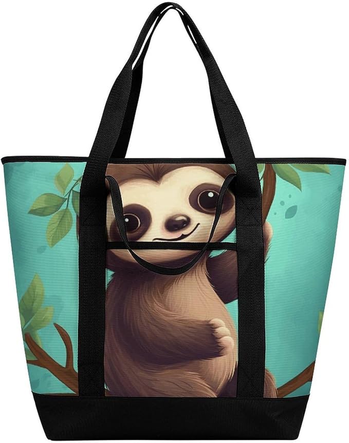 Insulated Shopping BagLarge Reusable Cooler Bags Cute Sloth Printed Foldable Shopping BagTravel Waterproof Shoulder Bag