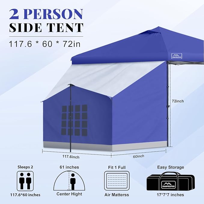 KAMPKEEPER 2 Person Canopy Side Tent Camping Tent for 10x10 Canopies Easy Up Cube Tents Gazebo Room with Mesh Window for Camping Storage Events(Canopy Not Included)