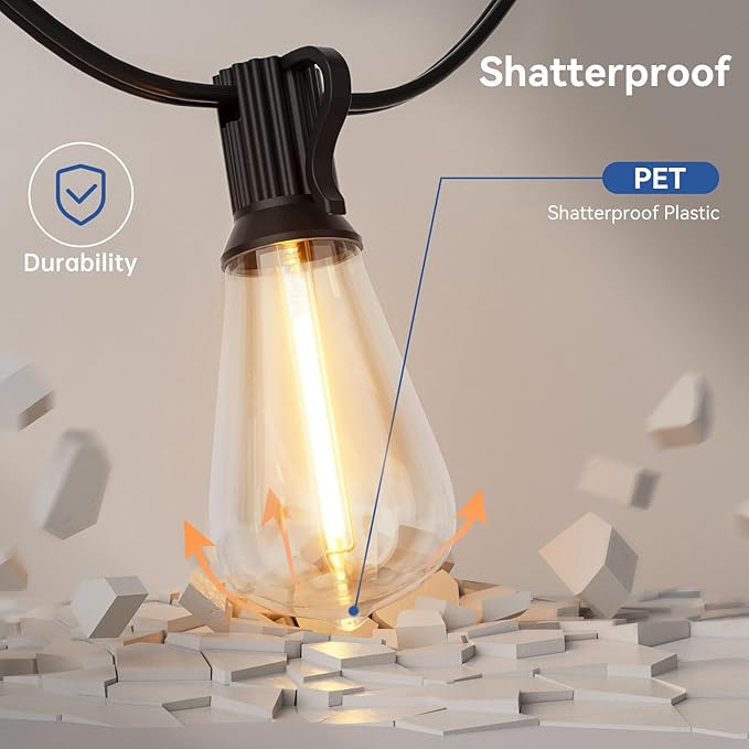 100 FT Solar String Lights Outdoor Waterproof with Remote &amp USB Port Solar Power Patio Hanging Lights with Dimmer Shatterproof LED Edison Bulb Outdoor String Lights for Outside Cafe Yard Fence