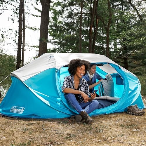 Coleman Pop-Up Instant Tent Sets Up in 10 Seconds Portable &amp Lightweight 2/4 Person Weatherproof Camping Tent with Adjustable Rainfly