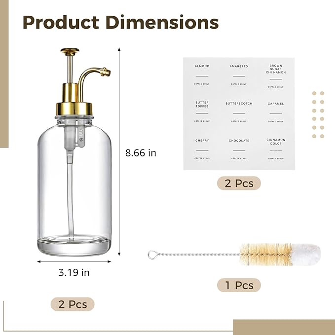 Coffee Bar Glass Syrup Dispenser Set Includes 2 Dispensers Labeled