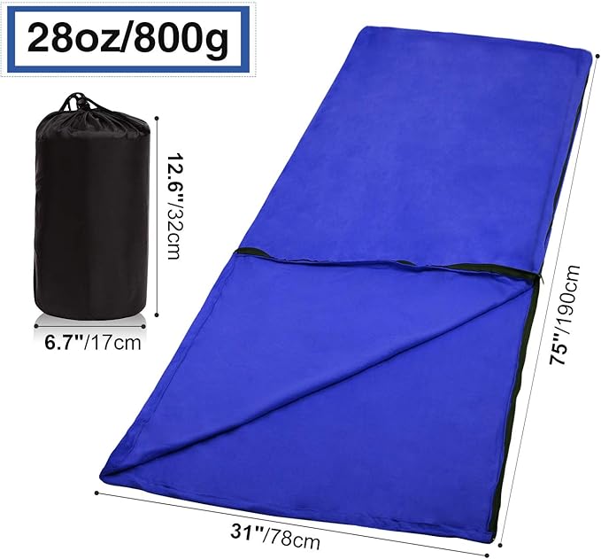 REDCAMP Fleece Sleeping Bag Liner for Adult Warm or Cold Weather 75 Long Full Sized Zipper Camping Blanket for Outdoor Indoor Used with Sack Navy Blue