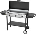 Bonnlo 2-in-1 Propane Stove and Griddle 3 Burner Outdoor Gas Cooker with Iginition Storage Shelf and Portable Wheels 225000BTU Output Camping Stove for Backyard Cooking BBQ Frying and Boiling