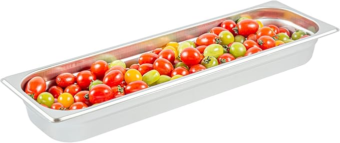 Restaurantware Long Hotel Pan 1 Count 1/2 Size Anti-Jam 2.5â€ Deep Freezable 24 Gauge Stainless Steel Steam Pan - Lid Sold Separately for Use in Commercial Kitchens and Catering Events