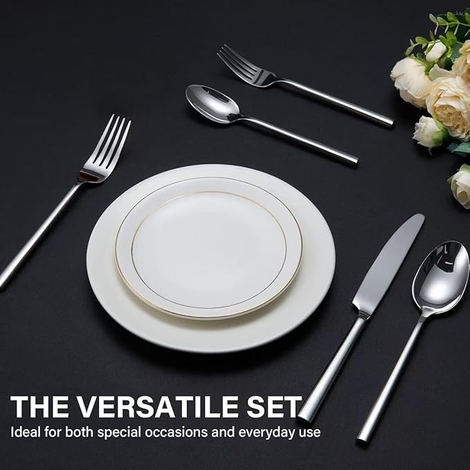 40-Piece Silverware Set for 8Minimalist Flatware Set 18/10 Stainless SteelFine Cutlery Set with Forks Knives SpoonsDurable and Elegant Design TablewareDishwasher Safe