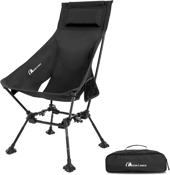 MOON LENCE High Back Folding Camping Chairs Height-Adjustable Widened Seat for Beach with Anti-Sinking Feet