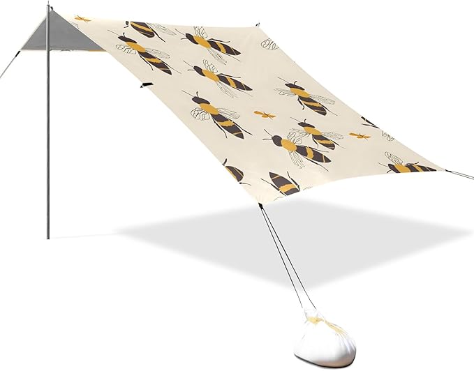 Bees Seamless Pattern Camping Sun Shelter Beach Tent Portable Beach Sun Shade Outdoor Canopy for Camping Trips Fishing Picnic
