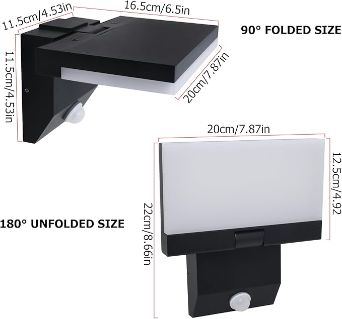 Motion Sensor Outdoor Light 18W 1980LM Black Motion Outdoor Wall Lights IP65 Waterproof Sconce Lighting LED Porch Lights 3000K Foldable Patio Wall Light Fixture for House Garage Square