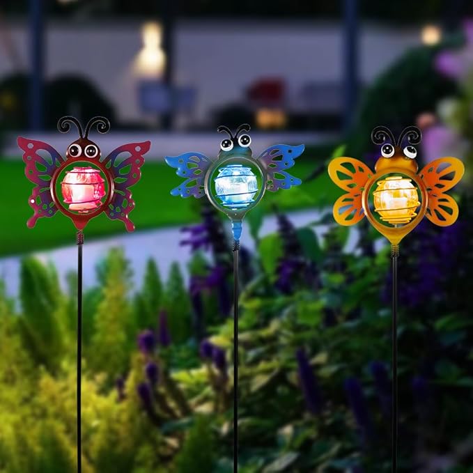 Decorative Solar Lights Outdoor Solar Bee Lights 3 PcsGarden Decorative Stake Lights for Pathway Yard Lawn Decoration Mothers Day Mom Gifts