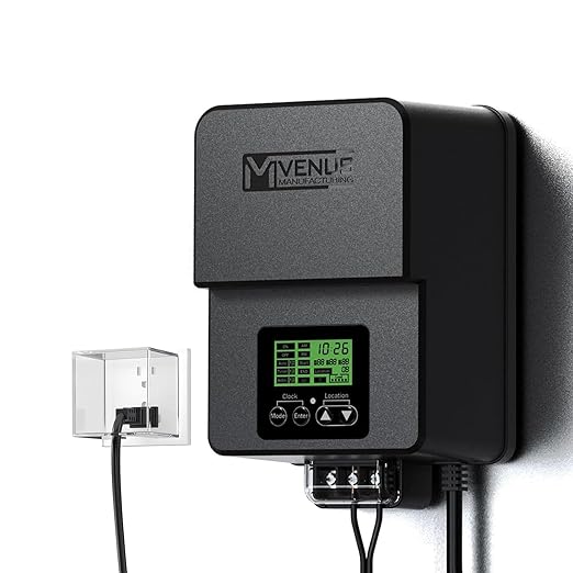 VENUS MANUFACTURING Outdoor Low Voltage Transformer 300W Landscape Lighting Transformer with Timer and Built-in Photo Sensor 120V AC to 12V-15V AC for LED Spotlight Pathway Garden Lighting
