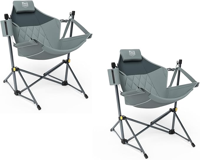 TIMBER RIDGE Hammock Camping Chair with Adjustable Backrest Heavy Duty Folding Hammock Chair Supports 300lbs Portable Hammock Chair for Camping Travelling and Patio Grey 2 Pack