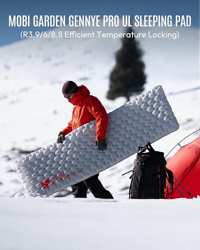 MOBI GARDEN Gennye Pro Rectangular Sleeping Pad for Camping Extra Thick Insulated Air Mat for Side Sleepers R-Value 6.0 Winter Mattress with Noise Reduction &amp Anti-Slip Design Wide &amp Double
