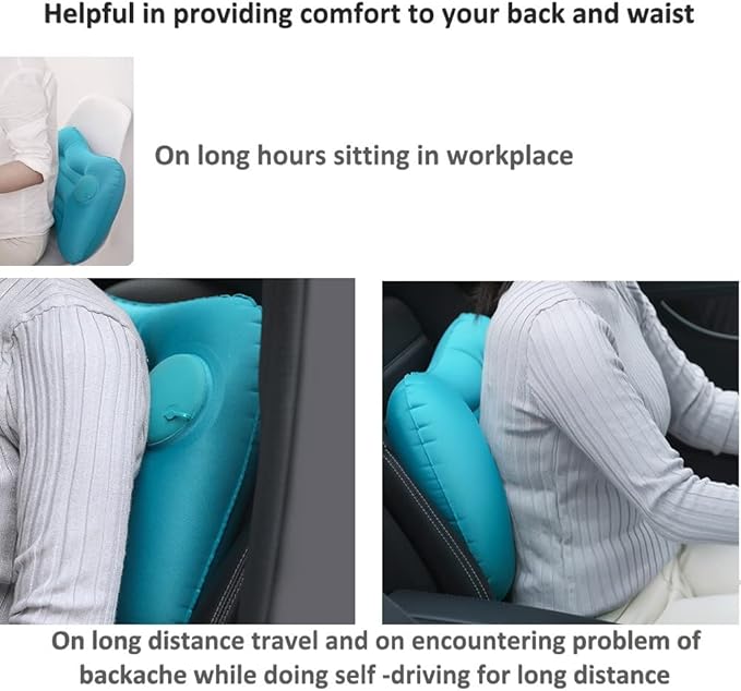 COOL &amp FRESH Inflatable Travel Pillow 2 Pack - Back Waist Support Pillow for Long Distance Traveling and Long Hours Sitting