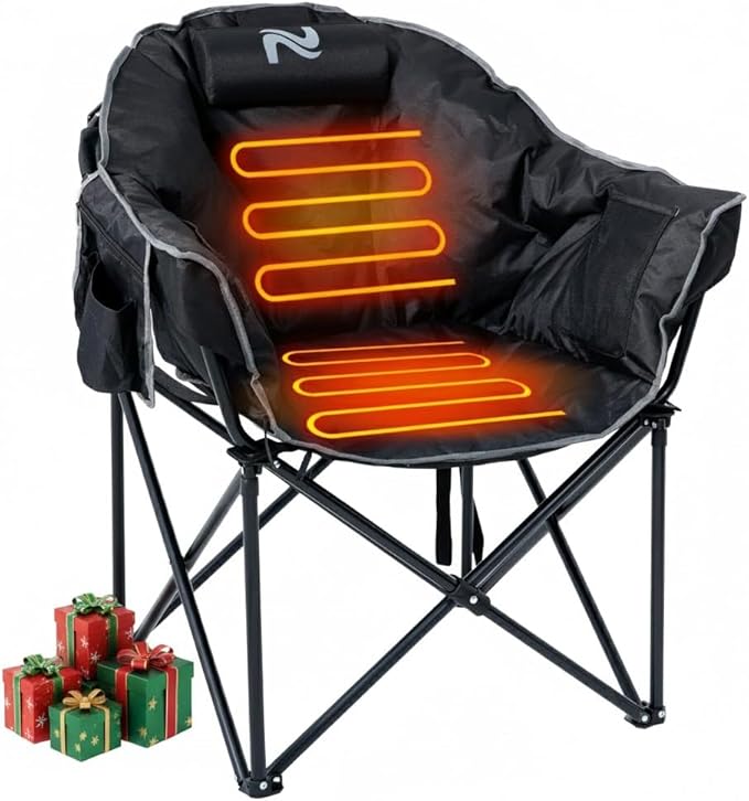 ABORON Portable Folding Heated Camping Chair Three Level Adjustable Oversized and Heavy Duty Support Up to 500 lbs Ideal for Outdoor Adventures