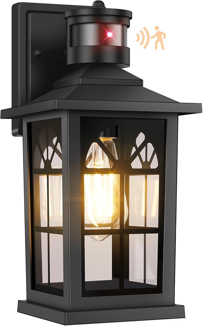 Motion Sensor Outdoor Light Fixture Dusk to Dawn Porch Light Outdoor Wall Sconce Lantern Aluminum Exterior Lighting Fixture Wall Mount 3 Lighting Modes Outside Lights for House Front Door Garage