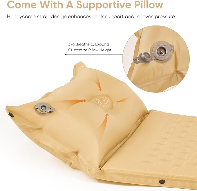 Naturehike Self-Inflating Sleeping Pad with Pillow Patchwork Sleeping Pad for Camping Backpacking Hiking Traveling Tent（Yellow）