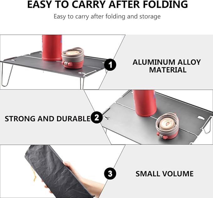 Didiseaon Portable Folding Camping Table Aluminum Mini BBQ Picnic Desk Lightweight Outdoor Side Table for Hiking and Backyard Use