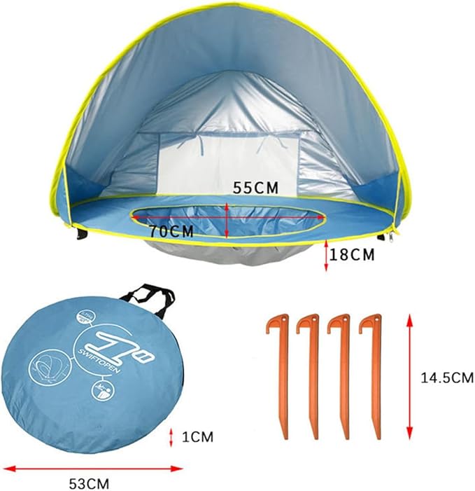 Tonlevo Pop-Up Baby Beach Tent with Pool UV Protection Sun Shelter 3-in-1 Canopy Design Portable with Carrying Bag
