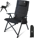 Aluminum Reclining Camping Chair Heavy Duty Folding Lawn Chairs with 4-Stage Adjustable High Back for Adults Compact Foldable Outdoor Patio Reclining Chair (Black 1 Pack)
