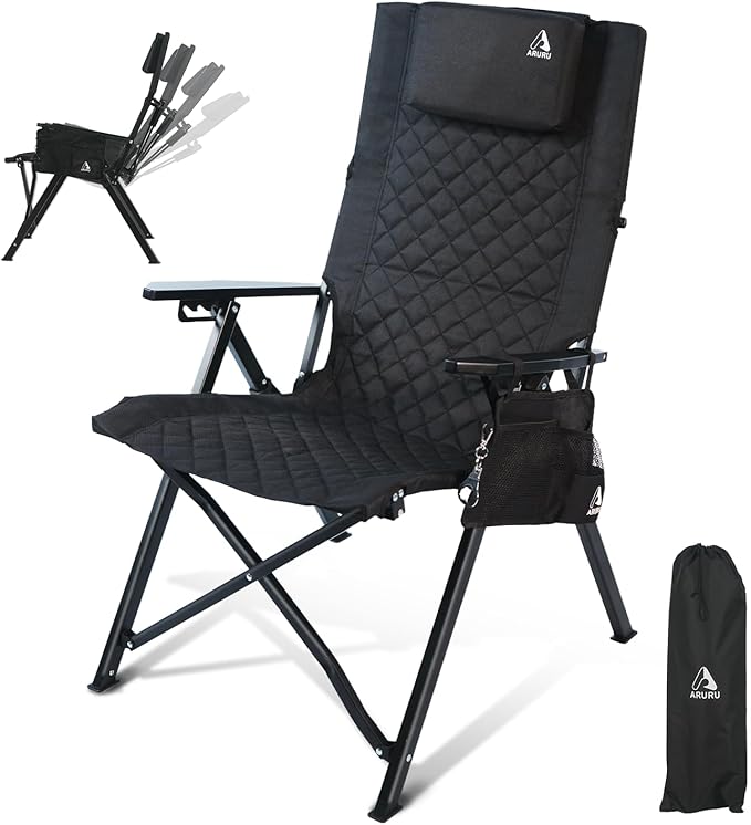 Aluminum Reclining Camping Chair Heavy Duty Folding Lawn Chairs with 4-Stage Adjustable High Back for Adults Compact Foldable Outdoor Patio Reclining Chair (Black 1 Pack)