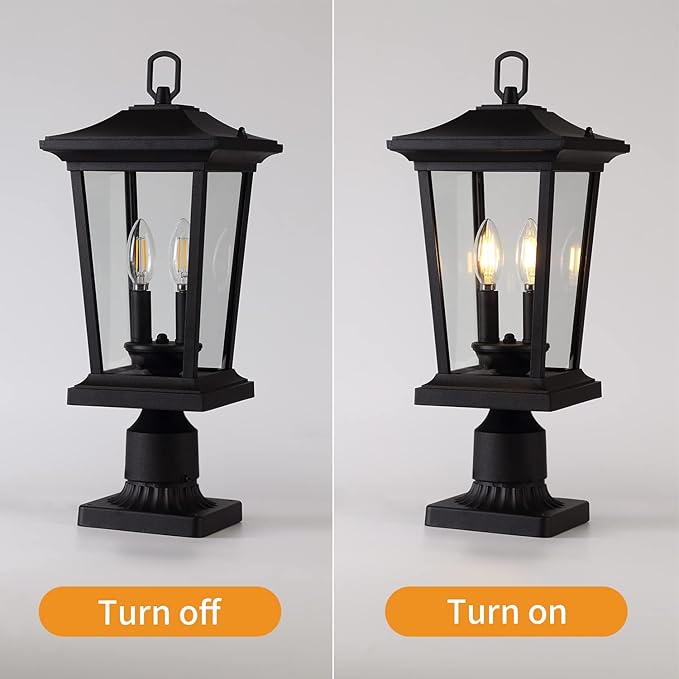 Outdoor Post Lights Cast Aluminum Lamp Post Light Fixture 2-Light Pole Mount Light with Clear Glass Outdoor Pier Mount Light Matte Black Finish