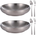 2 Stainless Steel Dinner Plates 7.9 In With Spoons And Forks Double-Layered For Home Camping And Picnic