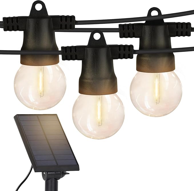 Brightech Ambience Pro 27 Ft Solar Powered Outdoor String Lights - Commercial Grade Waterproof Patio Lights Withn Edison Globes Shatterproof LED String Lights for Patio - 1W Warm White 12 Bulbs