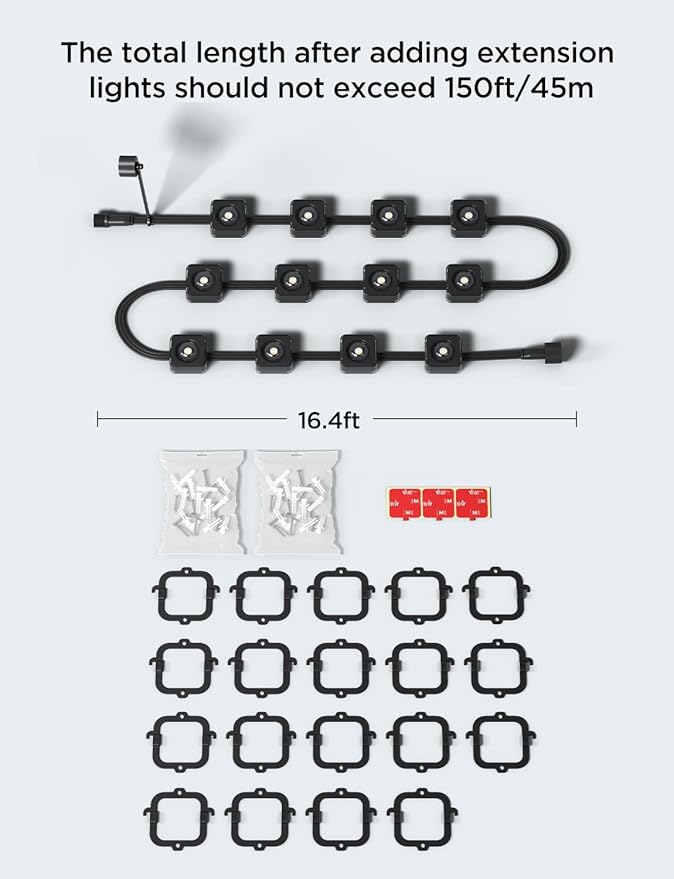 Govee 16.4ft Extension Lights Only for Permanent Outdoor Lights 2 Applicable to 50ft H705D and 100ft H705E Not Included Adapter or Control Box Black Version