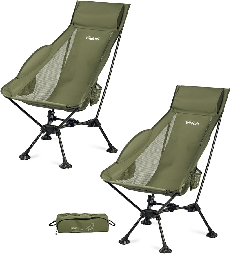 WildCall Lightweight Folding High Back Camping Chair with Head Support Compact Beach Chair with Anti-Sinking Large Feet and Three Tilt Angles Adjustment