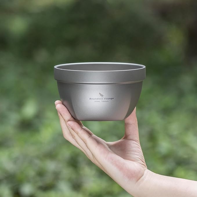 Boundless Voyage Titanium Double Walled Bowl - Ultralight Portable Tableware for Oatmeal Rice Soup Yogurt - Outdoor Camping Metal Bowl (500ml)