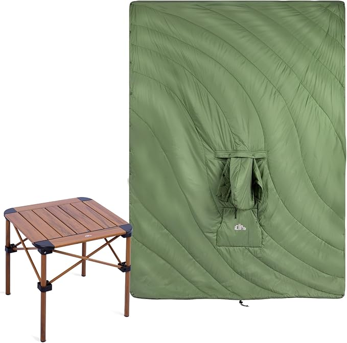 iClimb 1 Hooded 3M Thinsulate Insulation Warm Blanket and 1 Lightweight Stable Table Ultralight Compact for Adults Outdoor Camping Backpacking Hiking