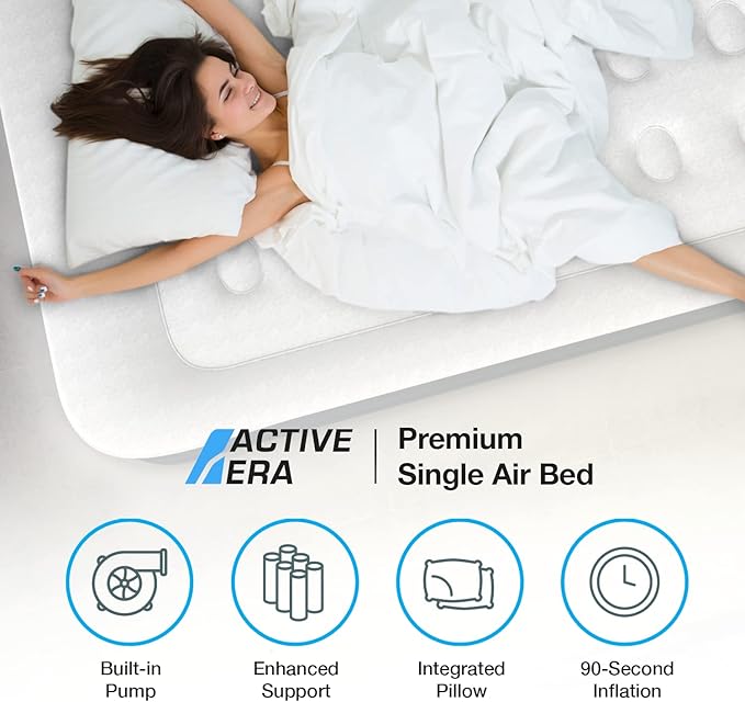 Active Era 20 Twin Air Mattress with Built-in Pump &amp Raised Pillow - Heavy Duty Puncture Resistant Waterproof Blow Up Bed