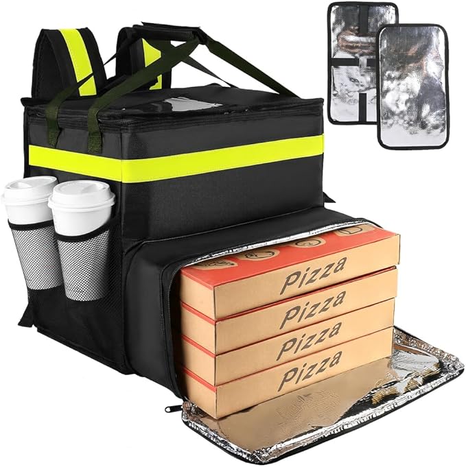 Food Delivery BagLarge Insulated Backpack for Doordash/Uber Eeats Expandable Cooler Bags for Bike/Motorcycle with Reflective Strip and Cup HoldersReusable Pizza Food Delivery Bag with Hand Straps
