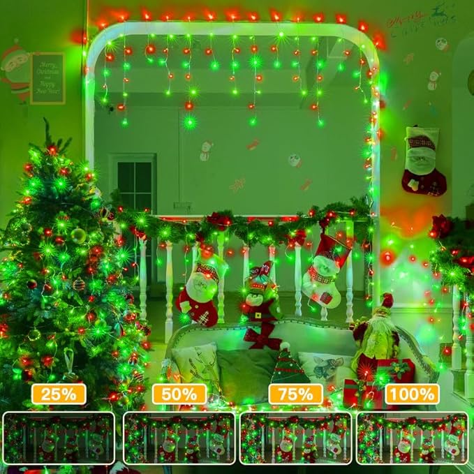 Ollny Icicle Lights for Outside 504LED 41FT Red and Green Christmas Light with Remote 8Modes Timers Waterproof Plug in Connectable Hanging Lights for Outdoor Indoor House Roof Holiday