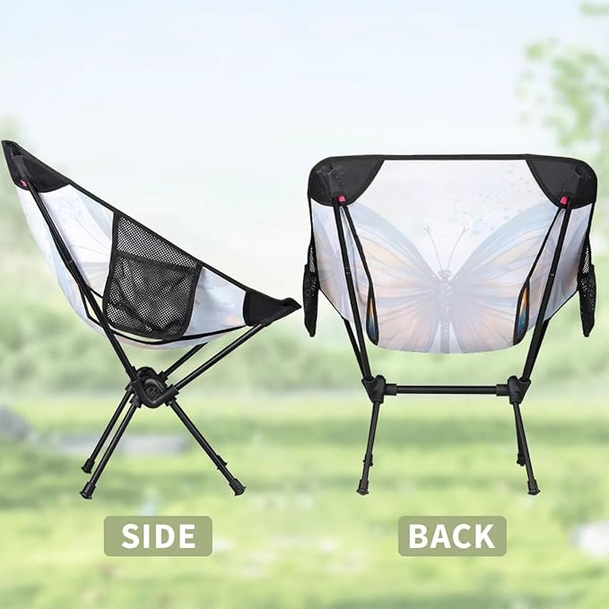 Portable Camping Chair Artistic Butterfly Ultralight Folding Camping Chair Gothic Butterfly Backpacking Hiking Chair with Cup Holder for Outdoor Travel Beach Picnic Festival 176 lbs Capacity