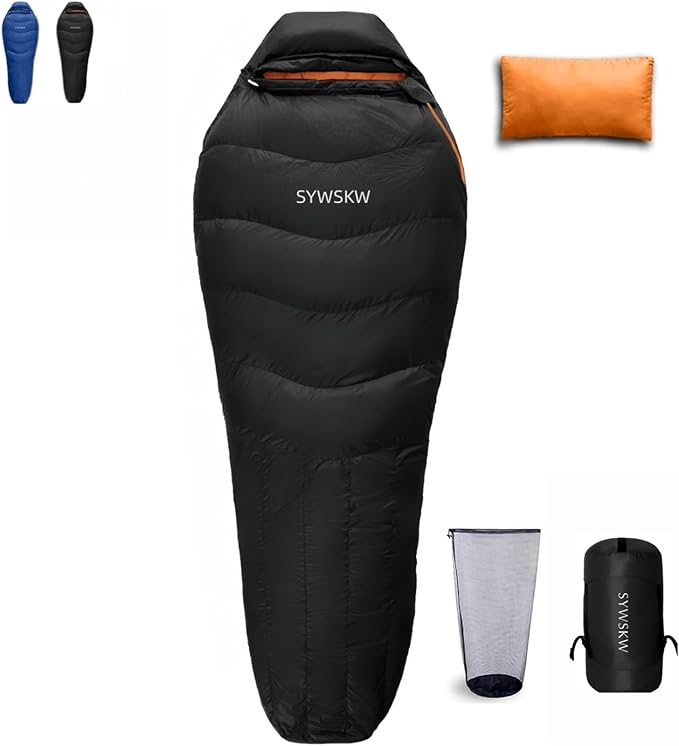 Down Sleeping Bag with Pillow for Backpacking15℉ 5℉ 0℉ Wide Down Sleeping Bag (86.6 in x 33.5 in) for AdultsYouth Camping and Hiking Outdoor with 680FP Duck Down