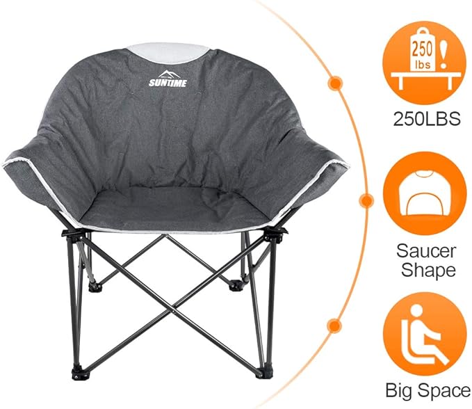 OUTDOOR LIVING SUNTIME Sofa Chair Oversize Padded Moon Leisure Portable Stable Comfortable Folding Chair for Camping Hiking Carry Bag…