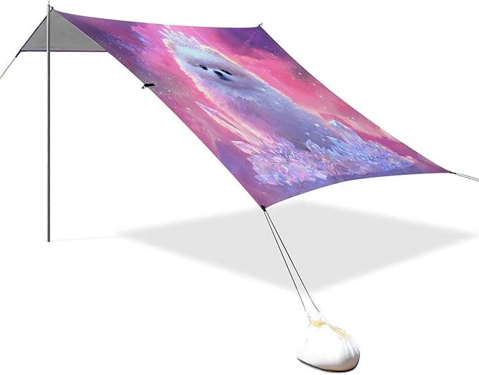ALAZA Pomeranian Dog Puppy Beach Tent Sun Shelter UPF50+ Protection Beach Shade Canopy w/ 4 Sandbags for Outdoor Camping Fishing Backyard Fun Picnic 10x9 ft