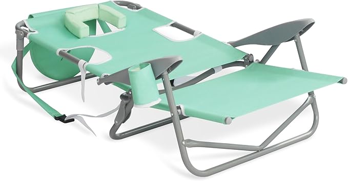 Ostrich the Heavy-Duty Backpacker Portable Beach Chair with Face Hole Adjustable Lounge Chair with Face Opening Cup Holder &amp 325lb Capacity Teal