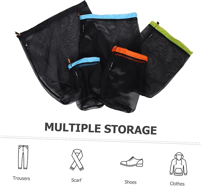 BESPORTBLE Dventure Bag Set: Mesh Storage Sack for Camping Hiking Travel 1 Set Drawstring Large Capacity Polyester Mesh Reusable