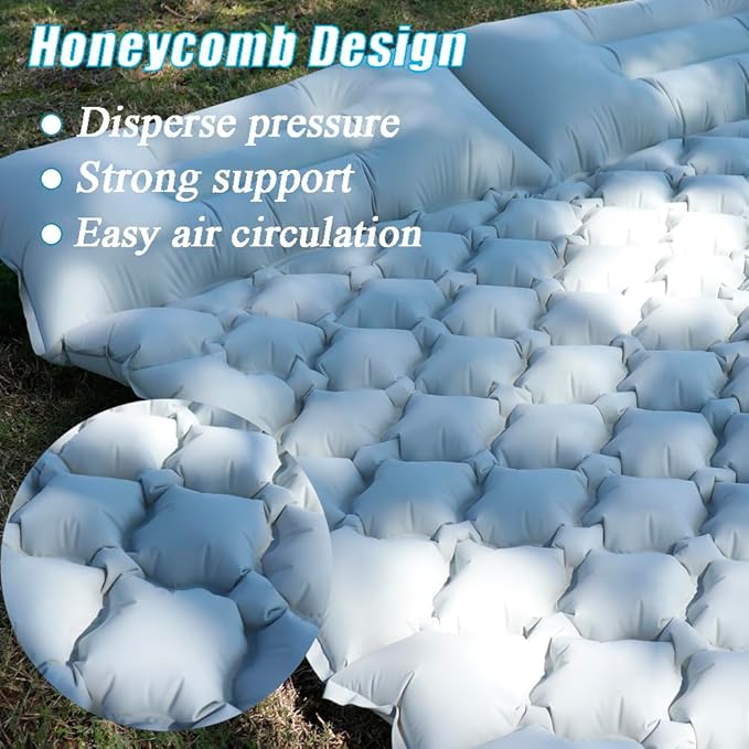 Sleeping Pad for Camping Inflatable Sleeping Mat with Pillow Camping Pad with Built-in Foot Pump Lightweight Camping Mattress Pad for Car Camping Backpacking Tent and Hiking (Full (Grey))