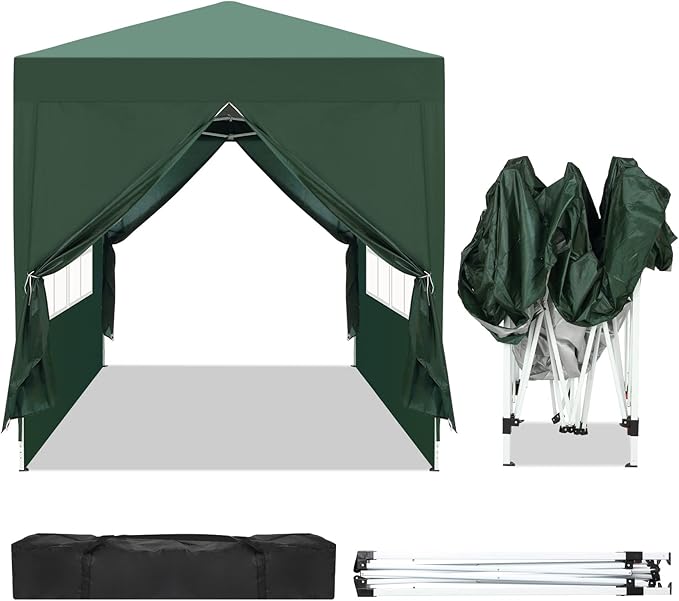 2x2m Gazebo with Sides Canopy Tent Outdoor Instant Shelter Folding Canopy Outdoor Party Tent Patio Canopy Tent Gazebo Outdoor Canopy Folding Garden Gazebo Party Tent (Green)