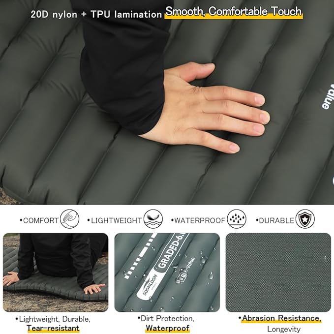 Camping Air Pad Graded 6.0 High R-Value 6 Insulation Warmth Comfort Compact Lightweight Air Mat Pump Bag Included Backpacking Climbing Outdoor Car Camping Inflatable Sleeping Pad