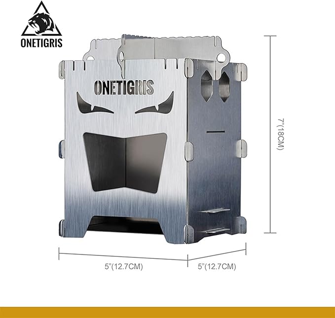OneTigris Camping Backpacking Stove Portable Foldable Burning Wood Stove for Outdoor Hiking Picnic BBQStainless Steel (Medium)